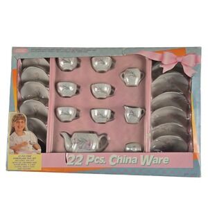 Vintage Fishel Porcelain Tea Set Kids 22 Pcs White Pink Floral China Toy Set